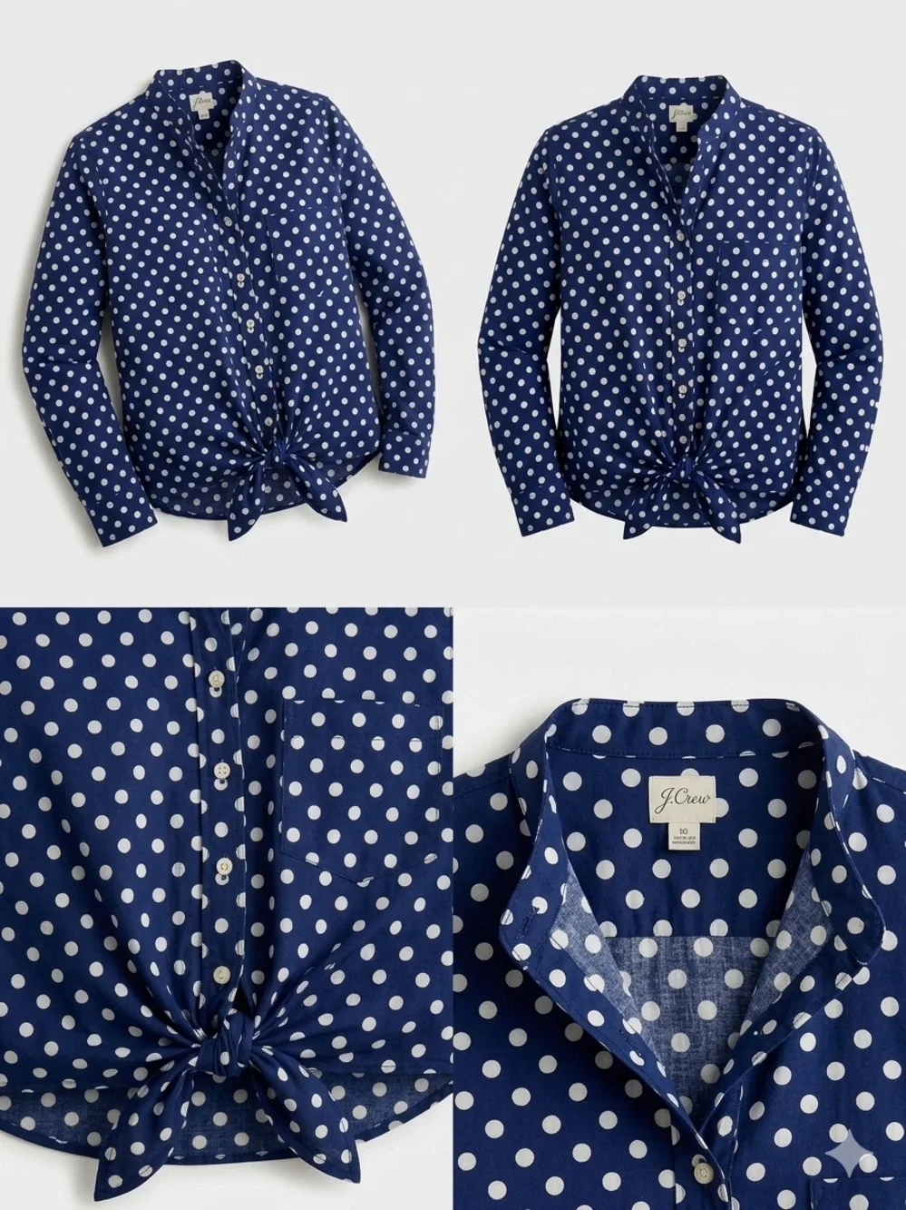 J. Crew Navy Polka Dot Button-Front Tie-Hem Shirt - Picture 3 of 9